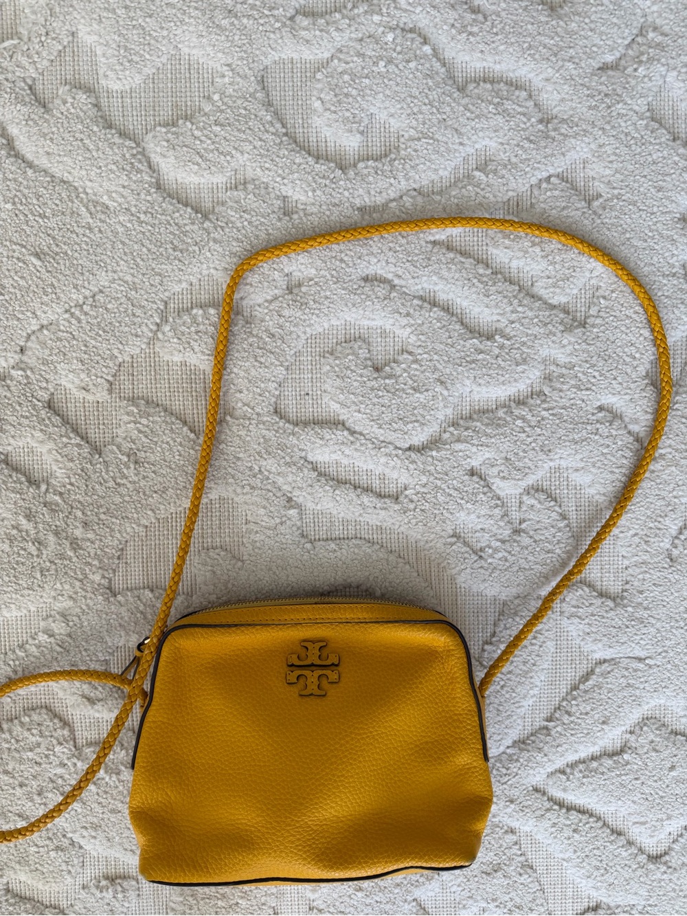 Tory Burch Bright Yellow Pebbled Leather Camera Crossbody